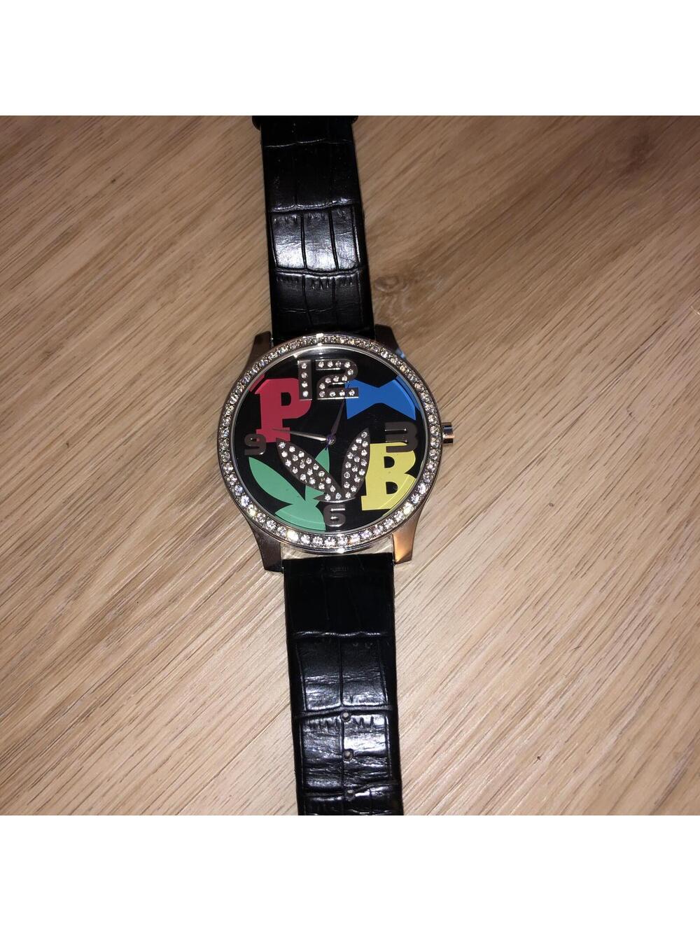 PLAYBOY BUNNY PB0245BK BLACK SILVER RED BLUE WATCH STAINLESS STEEL LEATHER NEW
